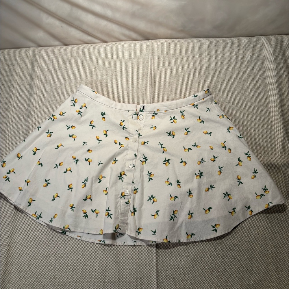 Zara White Skater Skirt with Yellow Floral Print